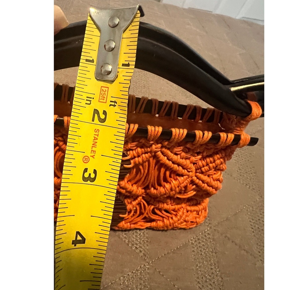 Max Studio Macrame Handbag Small Orange Wood Handle Boho Woven Bag - Picture 7 of 7